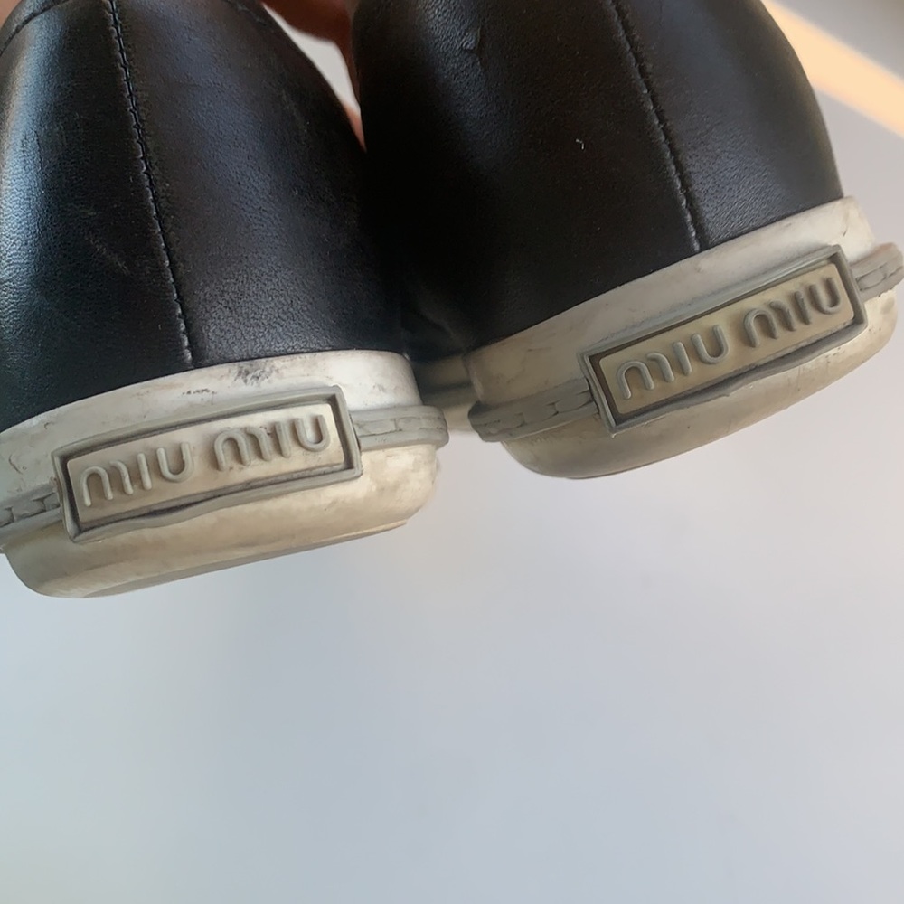 Miu Miu Black Leather Slip-On Sneakers with Silver Cap Toe - Picture 5 of 9